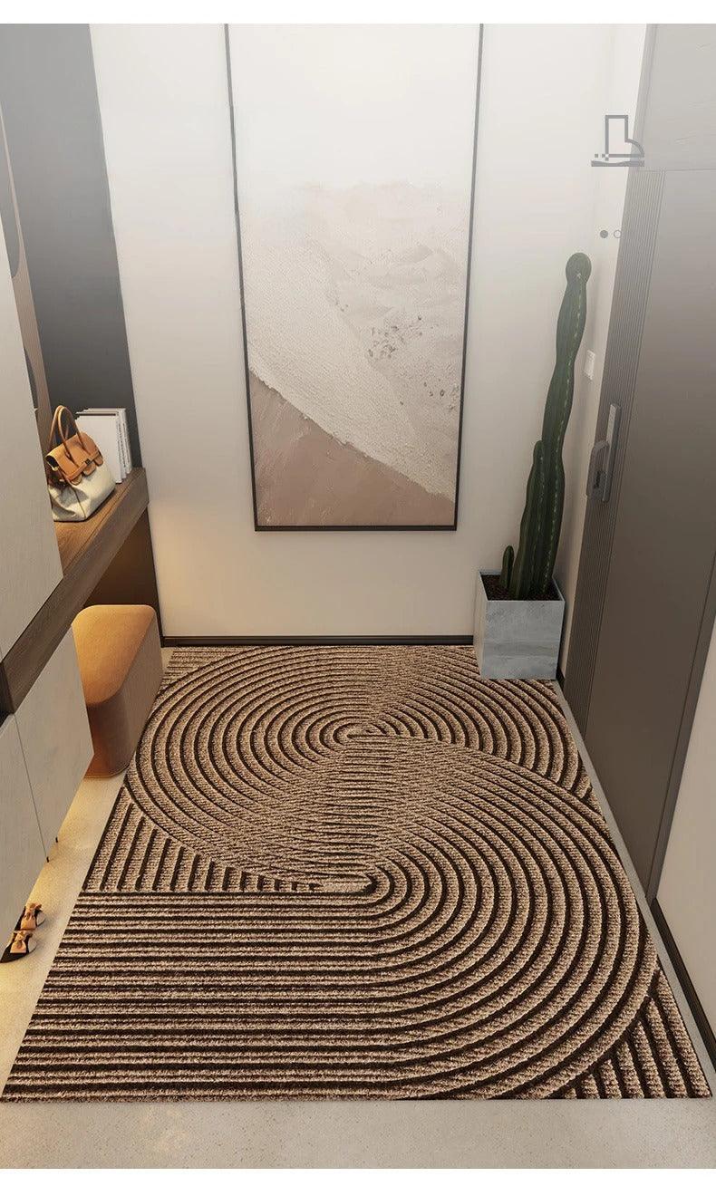 Non-slip gray doormat with curved line design, absorbent entryway rug for front door, hallway, or indoor outdoor use