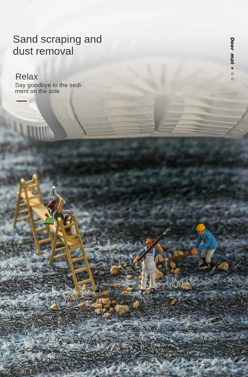 Non-slip gray doormat with curved line design, absorbent entryway rug for front door, hallway, or indoor outdoor use