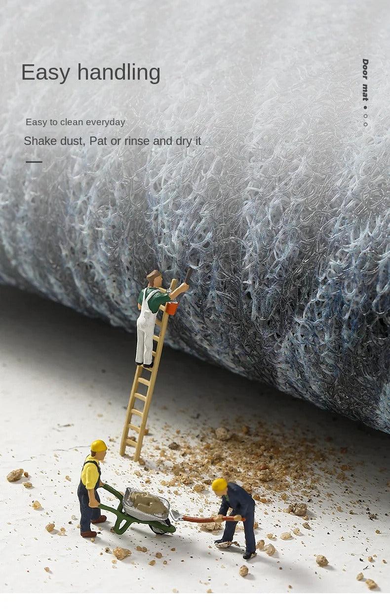 Non-slip gray doormat with curved line design, absorbent entryway rug for front door, hallway, or indoor outdoor use