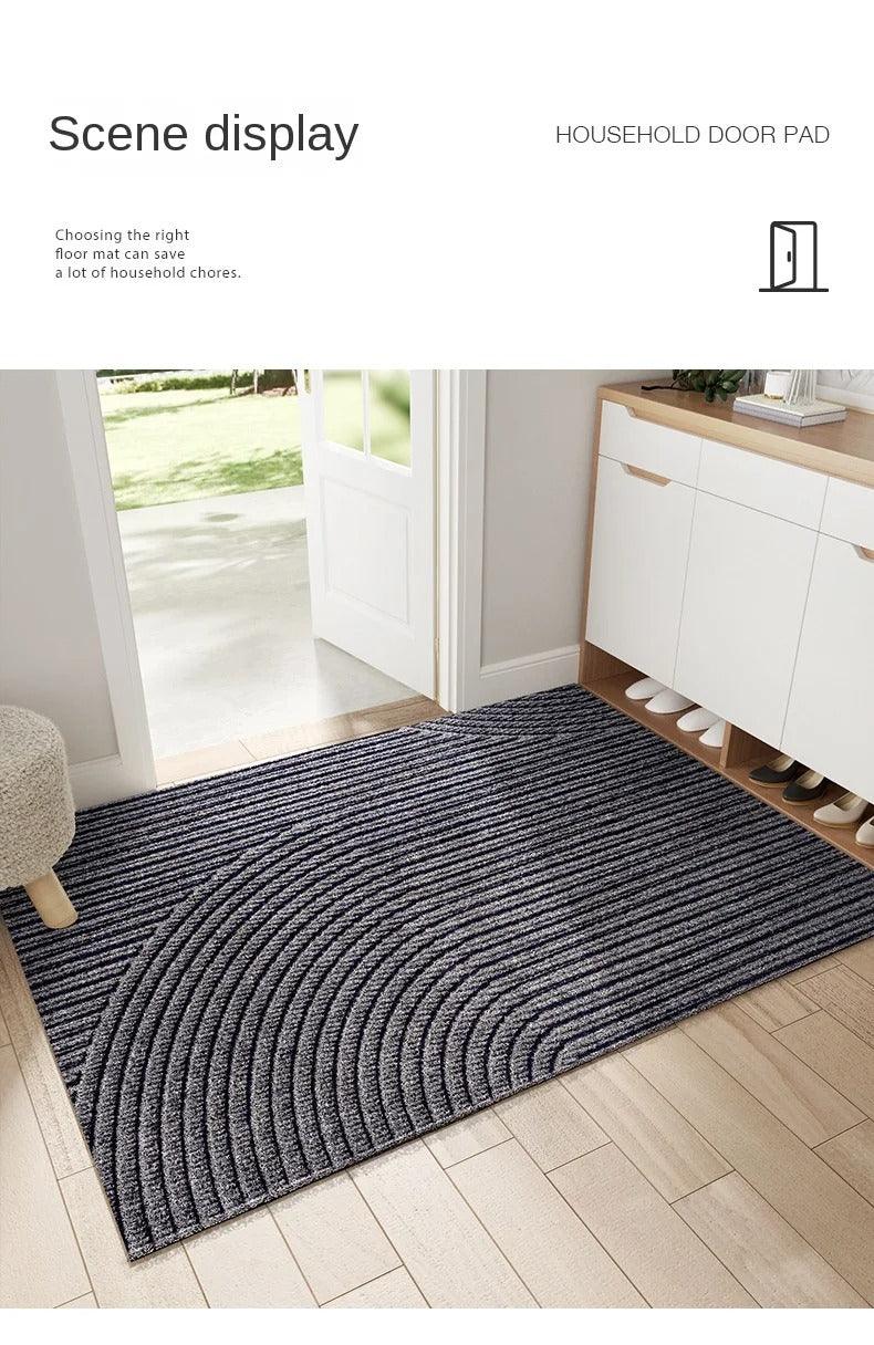 Non-slip gray doormat with curved line design, absorbent entryway rug for front door, hallway, or indoor outdoor use