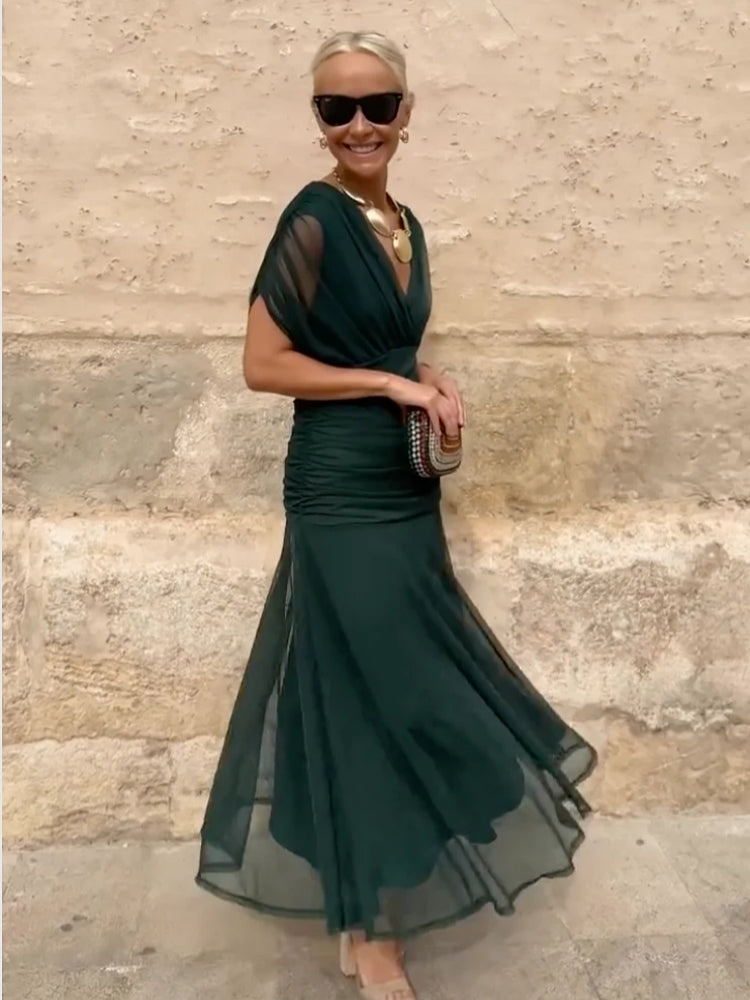 Elegant V-neck Fantasy Painted Floral Print Party Maxi Dress