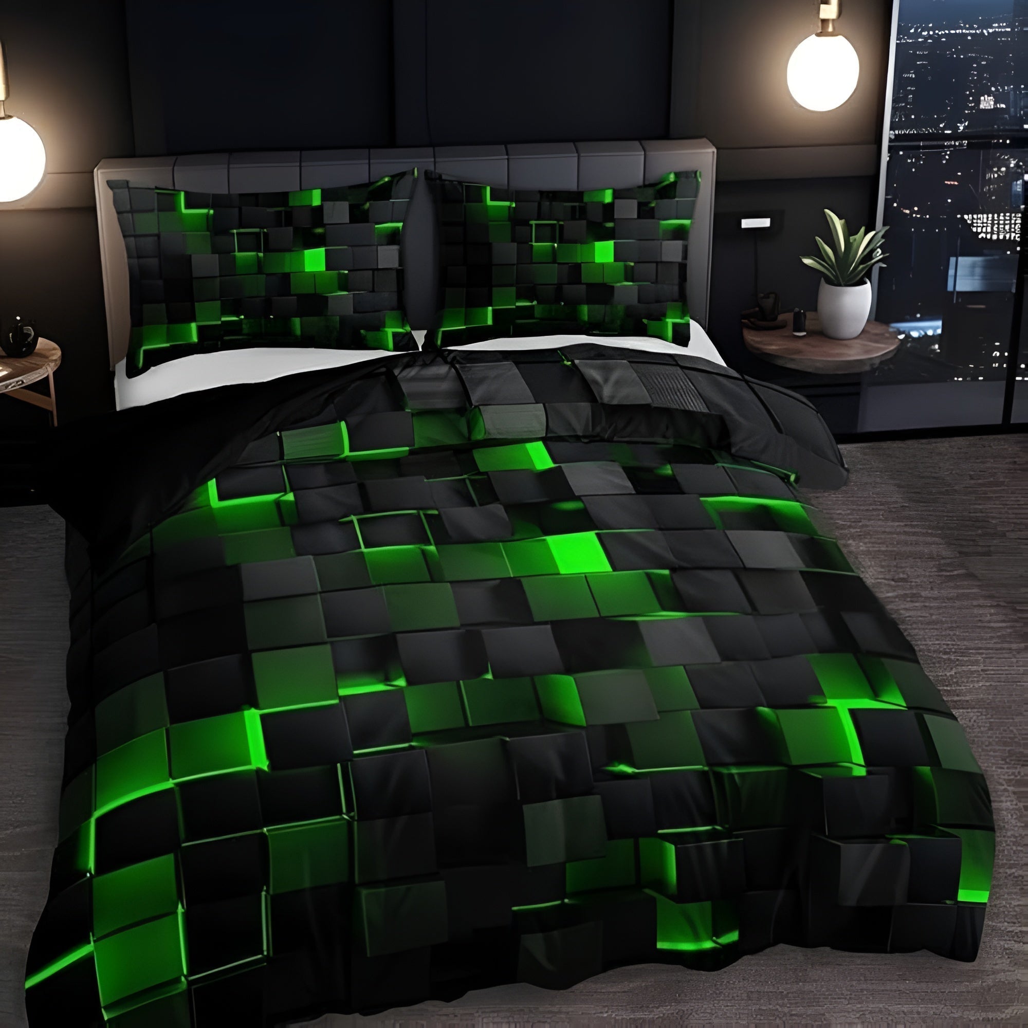 Black and red 3D geometric bedding set with duvet cover and pillowcases, modern luxury bedspread for contemporary bedroom decor