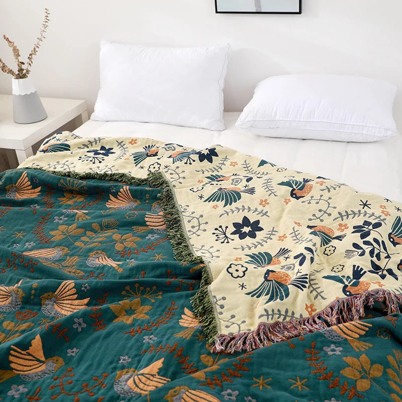 Reversible Scandinavian Bird Throw Blanket – Cozy & Versatile for Every Season