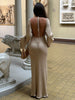 Elegant Solid Backless Maxi Dress