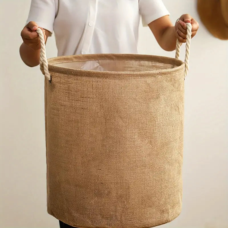 Space-Saving Water-Repellent Foldable Cotton-Linen Laundry Basket