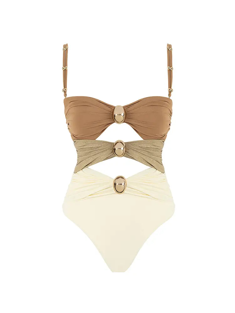 Morandi Colorblock High-Waist Hot Spring Swimsuit Set