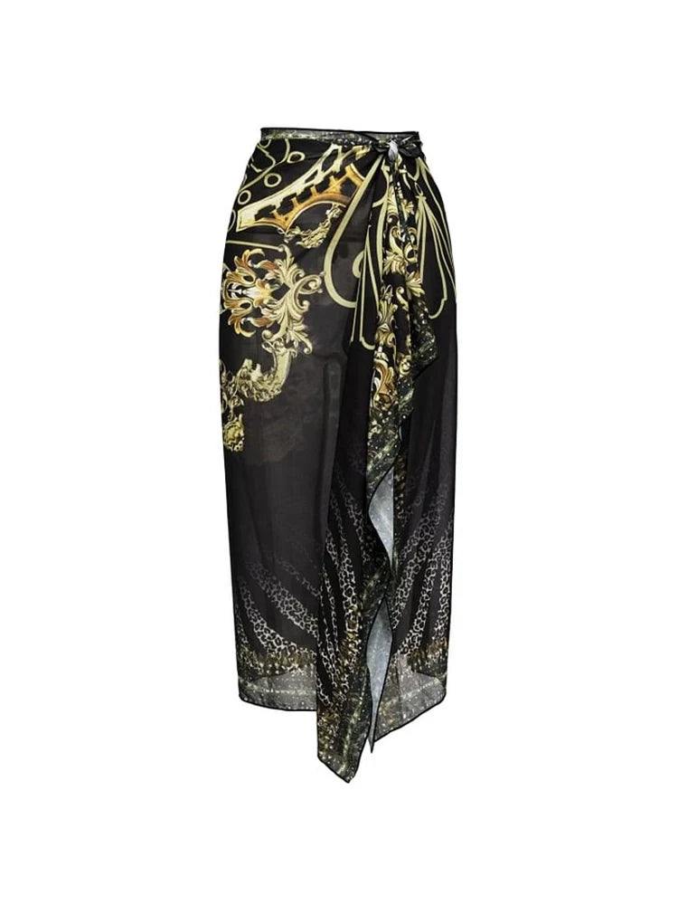 Black Gold Ruffle Swimsuit Set