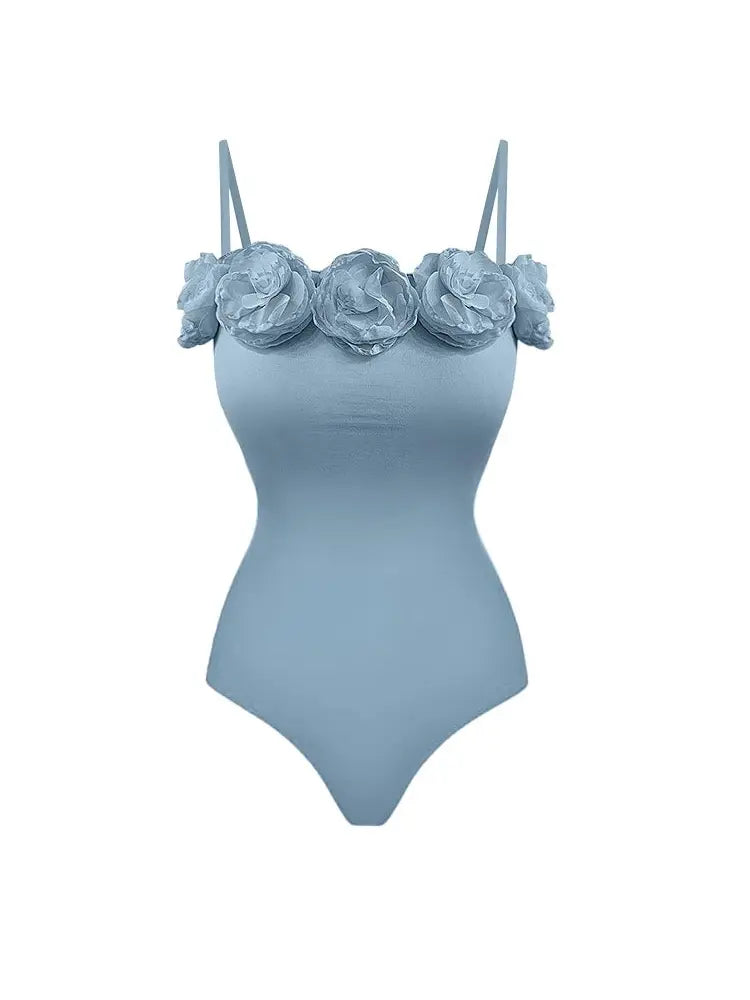 French Style Swimsuit with Handcrafted Floral Appliqué