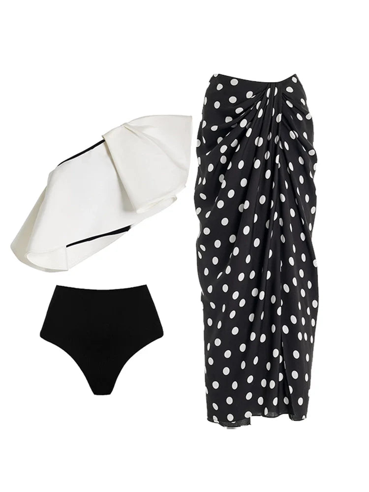 Bikini Set with Polka Dot Wrap Skirt