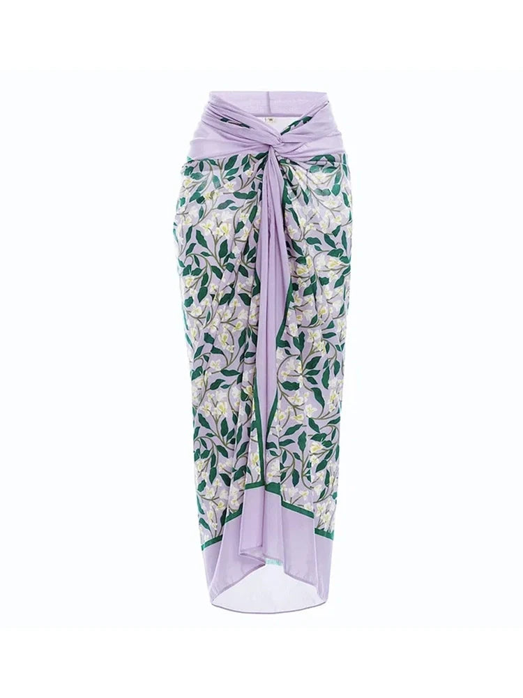 3D Floral Halter Backless Swimsuit Set