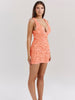 Deep V-Neck Floral Appliqué Mini Dress