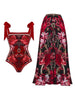 Red Floral Bow Tie Swimsuit Set