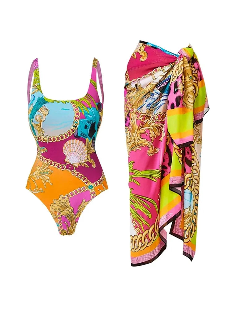 Colorblock Cartoon Print One-Piece Swimsuit