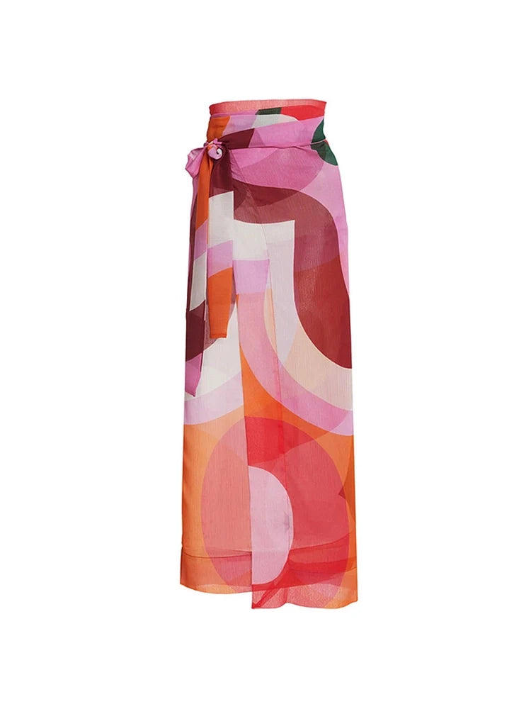 Geometric Print One Piece Swimsuit Set