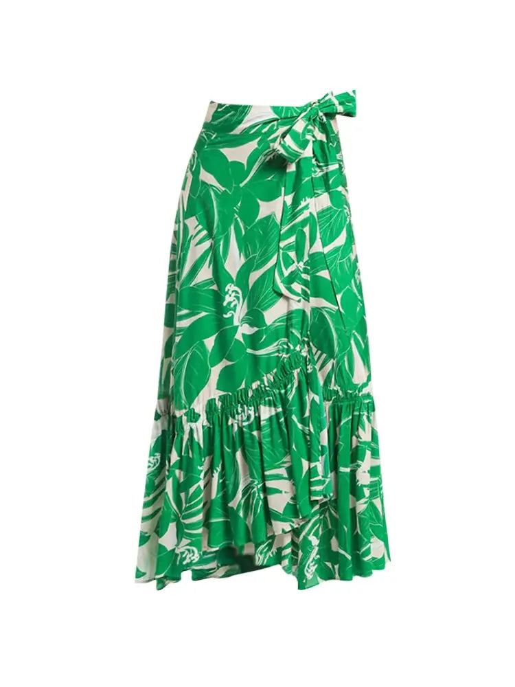 Green Halter Deep V One-Piece Swimsuit Set