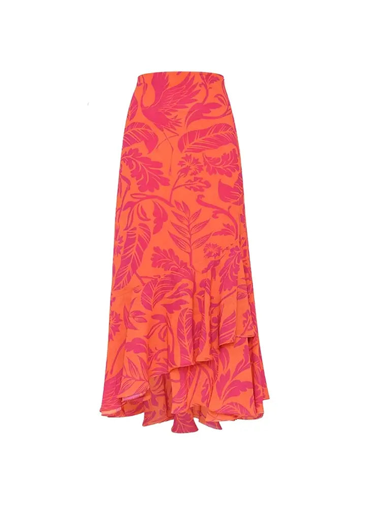 One Shoulder Ruffle Print One Piece Swimsuit Set