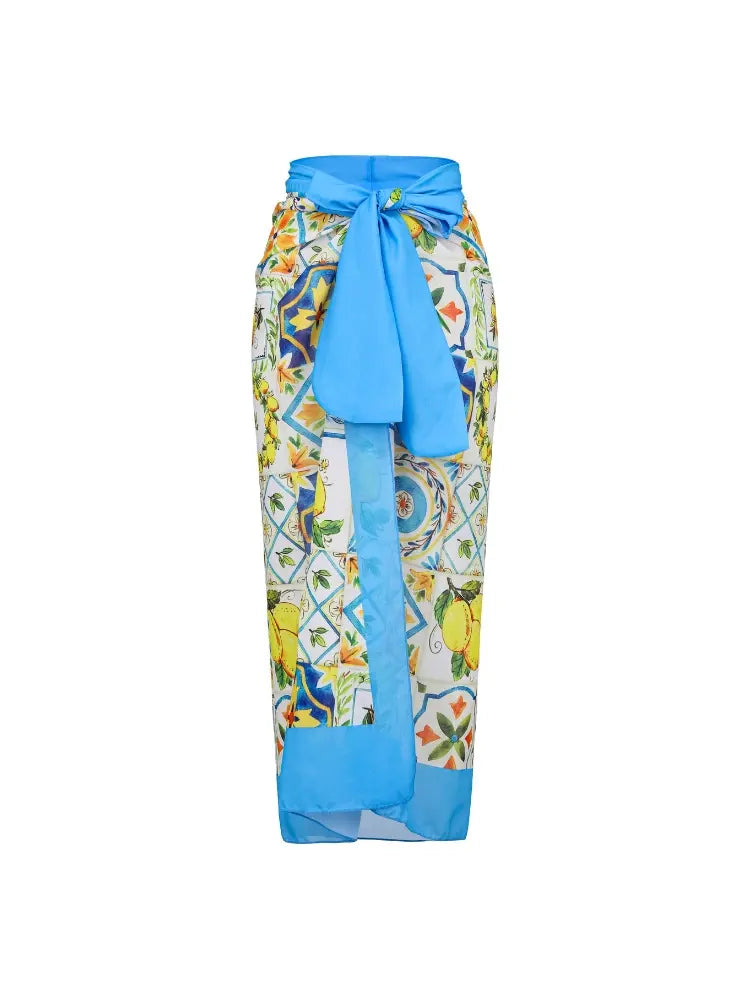 Lemon Print Backless One Piece Swimsuit Set