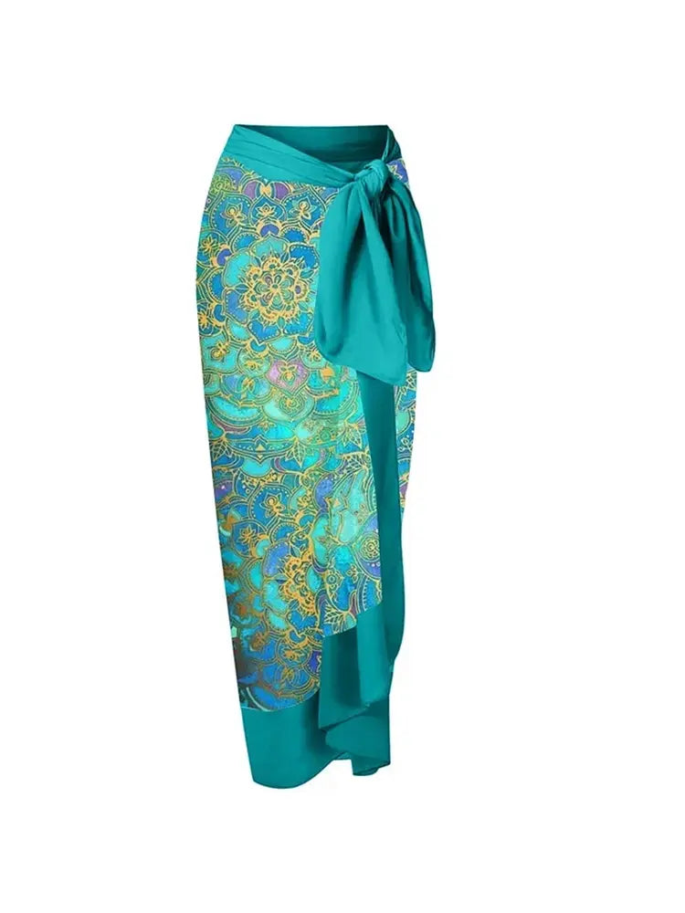 Boho Ruffle Print One Piece Swimsuit Set