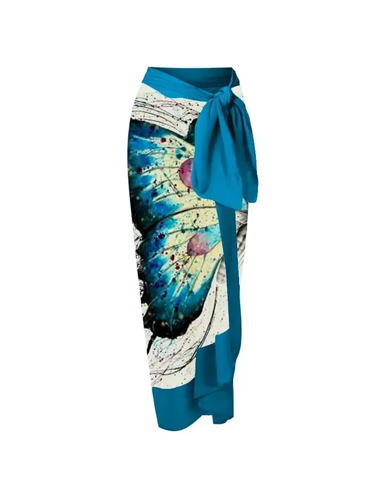 One Shoulder Butterfly Print Floral Swimsuit