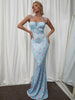 Tie Shoulder Fishtail Hem Floral Print Prom Dress