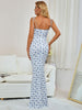 Tie Shoulder Fishtail Hem Floral Print Prom Dress