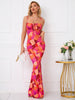 Tie Shoulder Fishtail Hem Floral Print Prom Dress