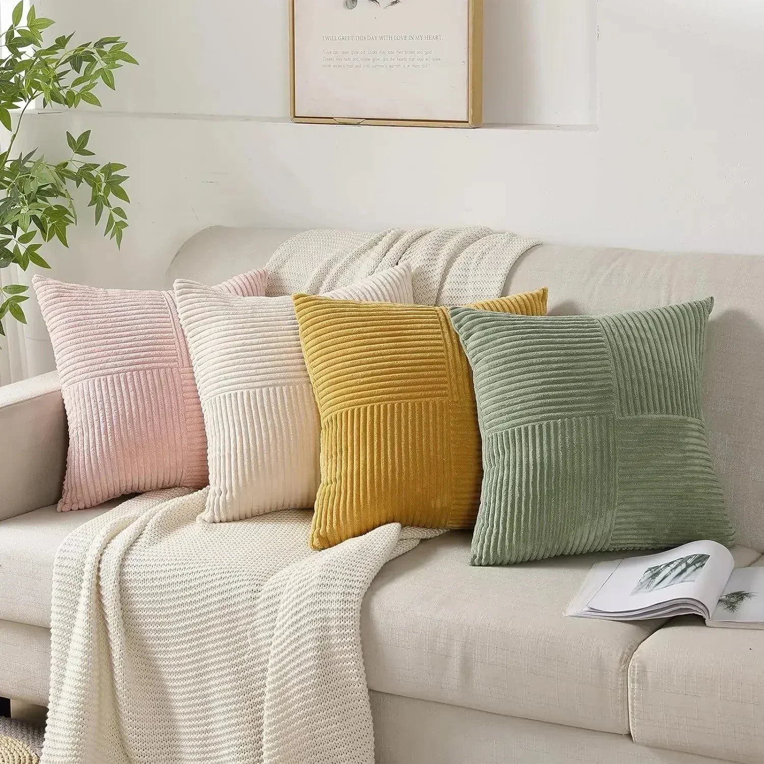 Cushion Cover Set Made of Soft Cord for Elegance and Comfort