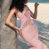 Pleated Midriff Halter Slim-Fit Slit Skirt Sets