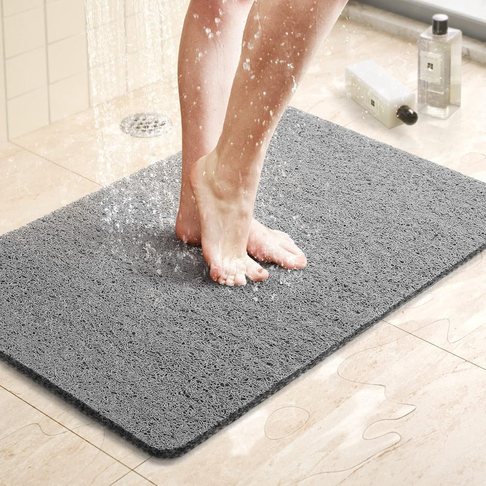 Grey non-slip shower mat – quick-dry water-draining bathroom floor mat for safety and comfort
