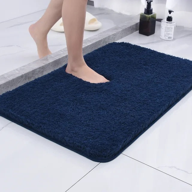 Soft grey shaggy bath mat – absorbent non-slip bathroom rug with plush microfiber for quick drying