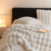 Light blue plush faux fur throw blanket with ribbed texture, ultra-soft and cozy bed or couch cover