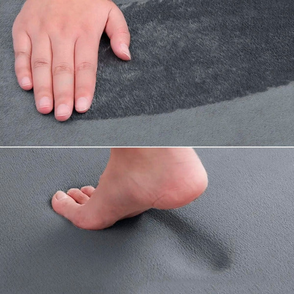 Grey memory foam bathroom floor mat, soft absorbent non-slip bath rug for shower and tub area