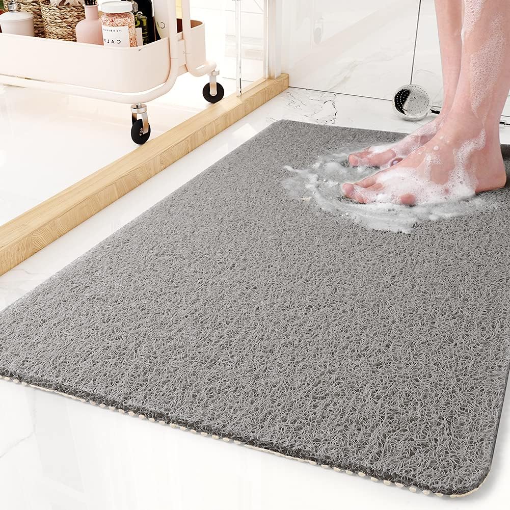 Grey non-slip shower mat – quick-dry water-draining bathroom floor mat for safety and comfort