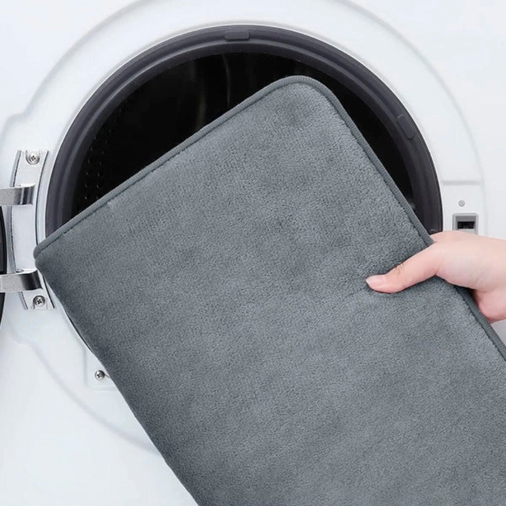 Grey memory foam bathroom floor mat, soft absorbent non-slip bath rug for shower and tub area