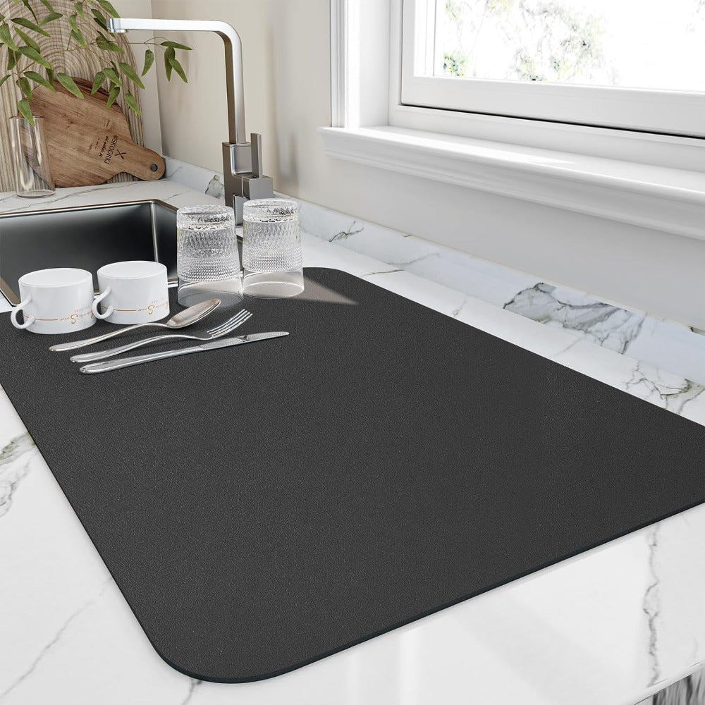 Water-absorbent kitchen counter mat – quick-dry dish drying pad for sink area protection