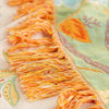 Bohemian floral sofa throw blanket with multicolor patterns and fringe edges, decorative couch cover for living room