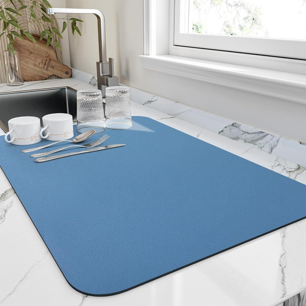 Water-absorbent kitchen counter mat – quick-dry dish drying pad for sink area protection