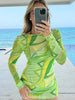 Lime Swirl Mini Dress Whit Sarong