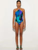 Print Cross-Strap Swimsuit & Wrap Skirt