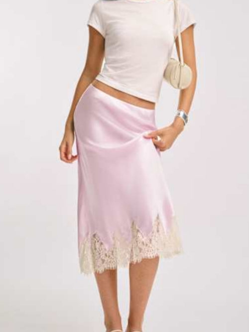 Silk Lace Skirt & Knit Cardigan Set