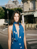 Polka Dot Draped Halter Midi Dress