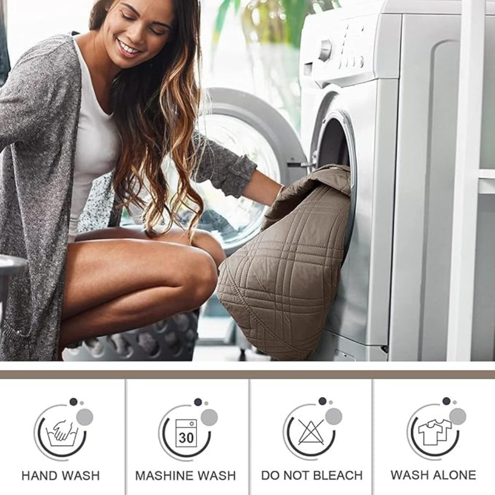 Grey quilted recliner chair cover – waterproof furniture protector with side pockets for living room seating