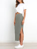 Grey Ribbed Knit Midi Skirts
