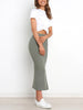 Grey Ribbed Knit Midi Skirts